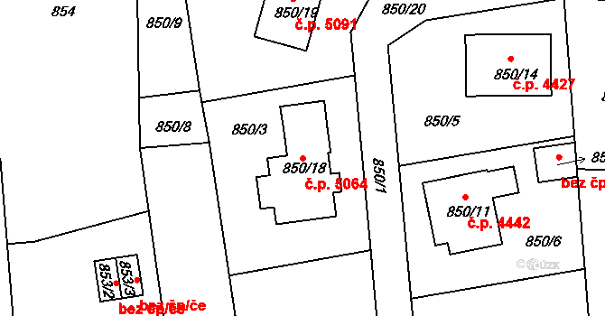 Vrkoslavice 5064, Jablonec nad Nisou na parcele st. 850/18 v KÚ Vrkoslavice, Katastrální mapa