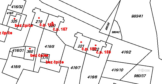 Dětřichov nad Bystřicí 158 na parcele st. 221 v KÚ Dětřichov nad Bystřicí, Katastrální mapa