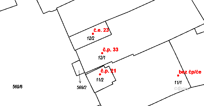Lužice 33 na parcele st. 12/1 v KÚ Lužice u Netolic, Katastrální mapa