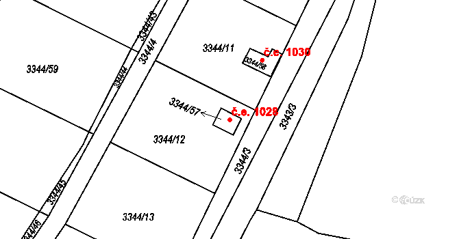 Nivnice 1028 na parcele st. 3344/57 v KÚ Nivnice, Katastrální mapa
