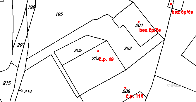 Domanín 19, Bystřice nad Pernštejnem na parcele st. 203 v KÚ Domanín u Bystřice nad Pernštejnem, Katastrální mapa