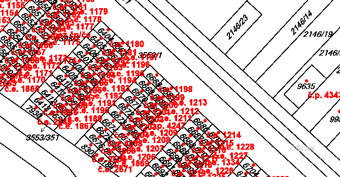Hodonín 1213 na parcele st. 6685 v KÚ Hodonín, Katastrální mapa