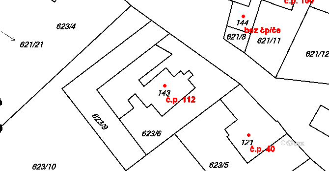 Ruda 112 na parcele st. 143 v KÚ Ruda u Velkého Meziříčí, Katastrální mapa