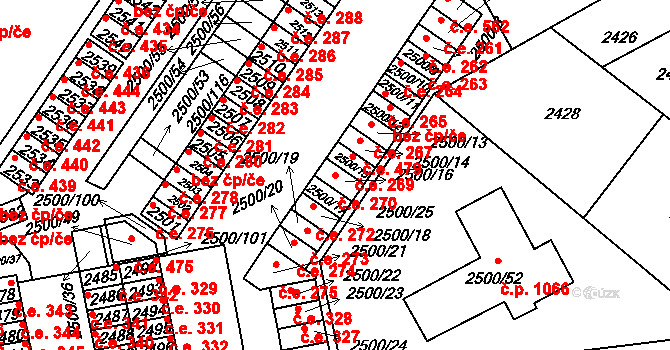 Hustopeče 270 na parcele st. 2500/16 v KÚ Hustopeče u Brna, Katastrální mapa
