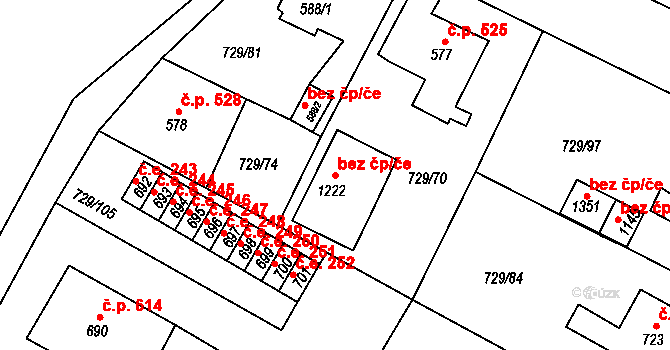 Osek 45108366 na parcele st. 1222 v KÚ Osek u Duchcova, Katastrální mapa