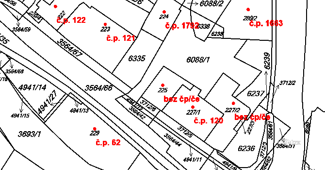 Rožnov pod Radhoštěm 45658366 na parcele st. 225 v KÚ Rožnov pod Radhoštěm, Katastrální mapa