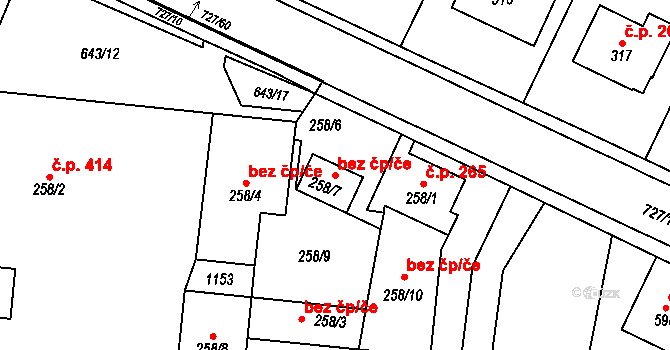 Nové Město nad Metují 46497366 na parcele st. 258/7 v KÚ Krčín, Katastrální mapa