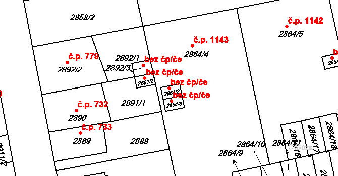 Holešov 47585366 na parcele st. 2864/8 v KÚ Holešov, Katastrální mapa