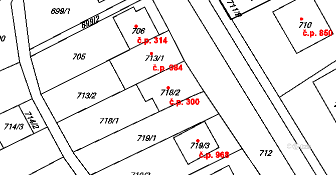 Nivnice 300 na parcele st. 718/2 v KÚ Nivnice, Katastrální mapa