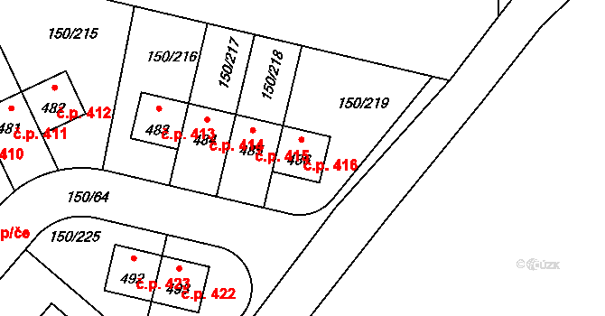 Mratín 416 na parcele st. 486 v KÚ Mratín, Katastrální mapa