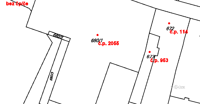 Čelákovice 2055 na parcele st. 680/1 v KÚ Čelákovice, Katastrální mapa