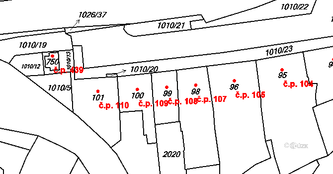 Hrochův Týnec 108 na parcele st. 99 v KÚ Hrochův Týnec, Katastrální mapa