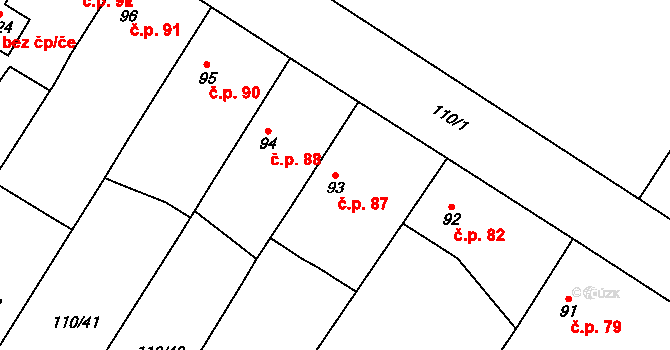 Vejvanovice 87 na parcele st. 93 v KÚ Vejvanovice, Katastrální mapa