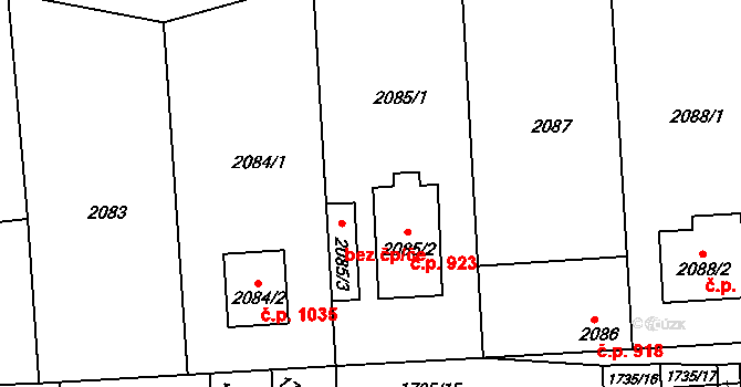 Nýřany 923 na parcele st. 2085/2 v KÚ Nýřany, Katastrální mapa