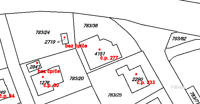Nádražní Předměstí 277, Český Krumlov na parcele st. 4151 v KÚ Český Krumlov, Katastrální mapa