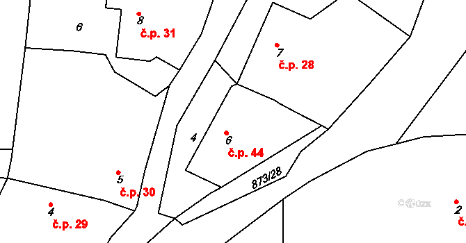 Kyšice 44 na parcele st. 6 v KÚ Kyšice u Plzně, Katastrální mapa