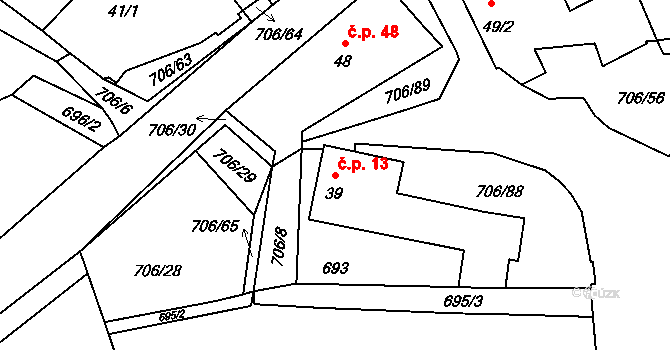 Kramolín 13 na parcele st. 39 v KÚ Kramolín u Nepomuka, Katastrální mapa