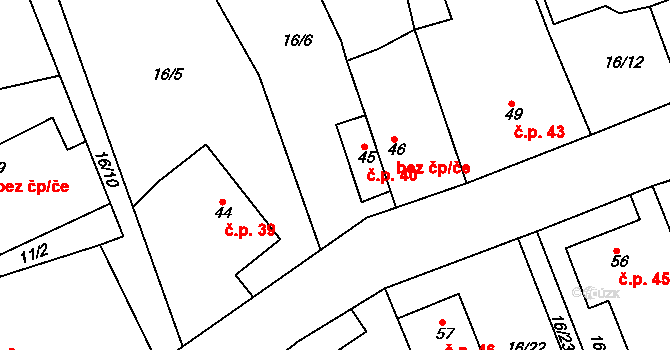 Chrtníky 40 na parcele st. 45 v KÚ Chrtníky, Katastrální mapa