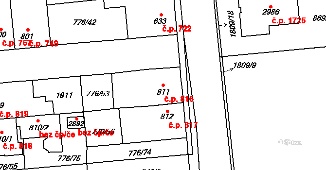 Přelouč 816 na parcele st. 811 v KÚ Přelouč, Katastrální mapa
