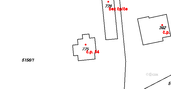 Gajer 54, Janov na parcele st. 775 v KÚ Janov u Litomyšle, Katastrální mapa