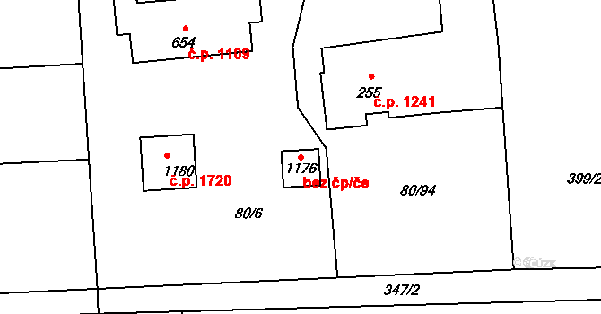 Kladno 87119366 na parcele st. 1176 v KÚ Hnidousy, Katastrální mapa