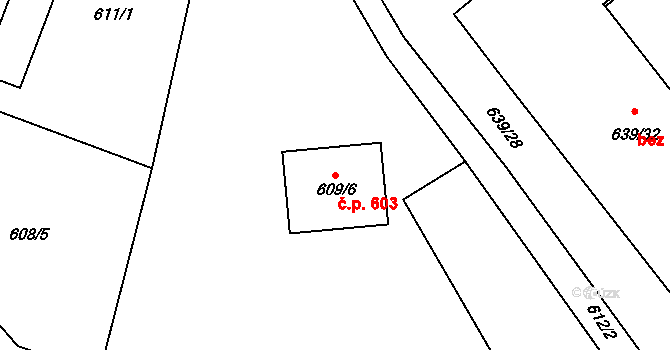Poříčí 603, Boršov nad Vltavou na parcele st. 609/6 v KÚ Boršov nad Vltavou, Katastrální mapa