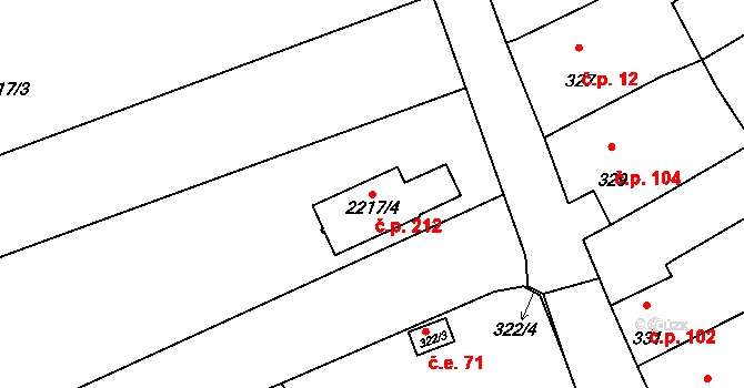 Pravlov 212 na parcele st. 2217/4 v KÚ Pravlov, Katastrální mapa