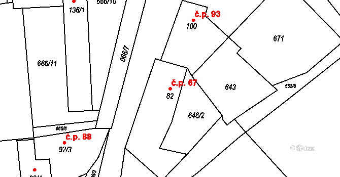 Běsno 67, Kryry na parcele st. 82 v KÚ Běsno, Katastrální mapa