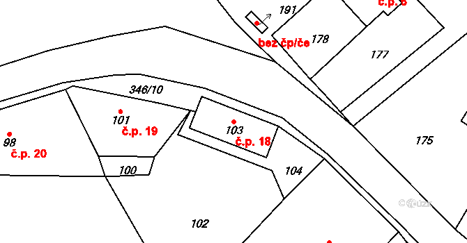 Malečov 18 na parcele st. 103 v KÚ Malečov, Katastrální mapa