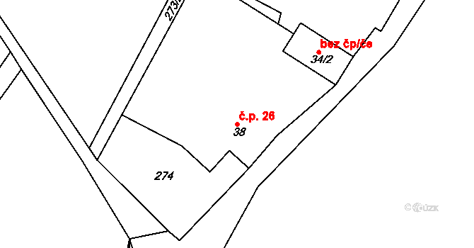 Souboř 26, Ledeč nad Sázavou na parcele st. 38 v KÚ Souboř, Katastrální mapa
