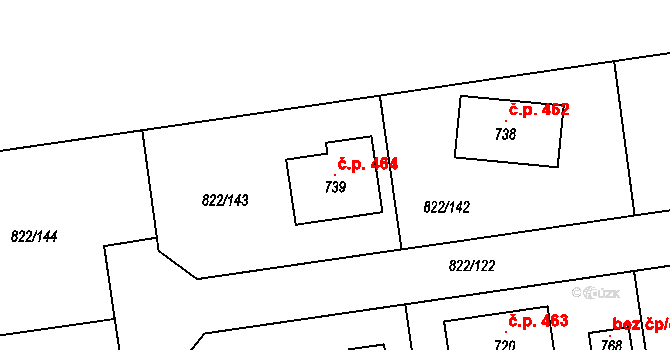 Osek 464 na parcele st. 739 v KÚ Osek u Rokycan, Katastrální mapa