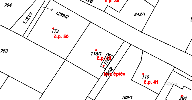 Šmolovy 45, Havlíčkův Brod na parcele st. 118/1 v KÚ Šmolovy u Havlíčkova Brodu, Katastrální mapa
