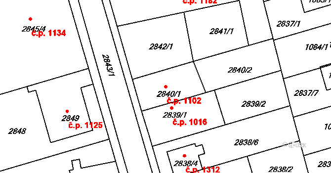 Holešov 1102 na parcele st. 2840/1 v KÚ Holešov, Katastrální mapa