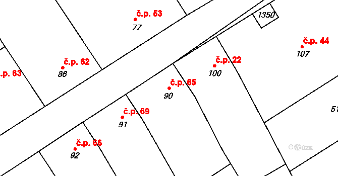 Džbánice 65 na parcele st. 90 v KÚ Džbánice, Katastrální mapa