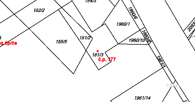Olbramkostel 177 na parcele st. 181/3 v KÚ Olbramkostel, Katastrální mapa