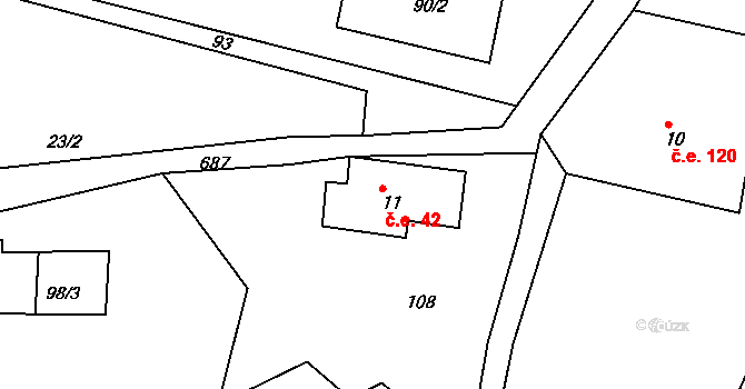 Královka 42, Šluknov na parcele st. 11 v KÚ Královka, Katastrální mapa
