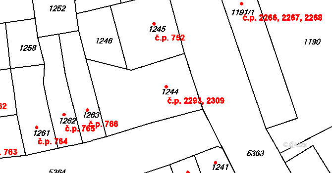 Znojmo 2293,2309 na parcele st. 1244 v KÚ Znojmo-město, Katastrální mapa