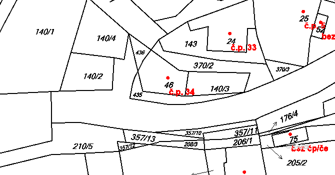 Vodná 34, Bečov nad Teplou na parcele st. 46 v KÚ Vodná u Bečova nad Teplou, Katastrální mapa
