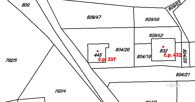 Pernink 337 na parcele st. 445 v KÚ Pernink, Katastrální mapa