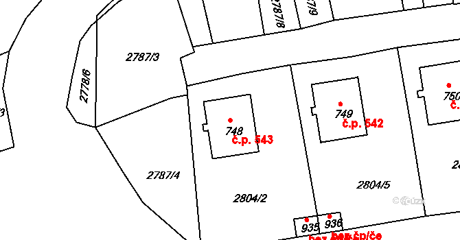 Teplá 543 na parcele st. 748 v KÚ Teplá, Katastrální mapa