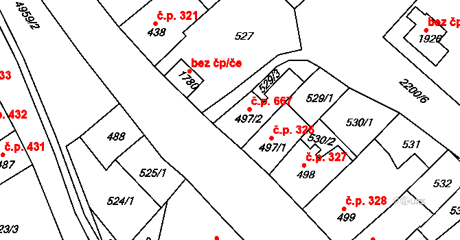 Jáchymov 667 na parcele st. 497/2 v KÚ Jáchymov, Katastrální mapa