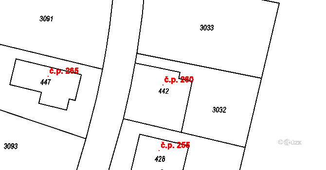 Záměl 260 na parcele st. 442 v KÚ Záměl, Katastrální mapa
