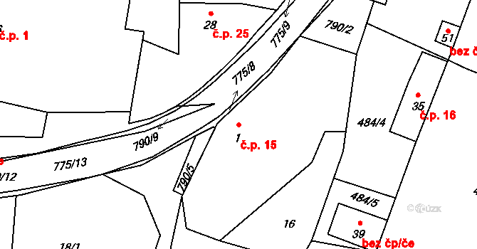 Komárovice 15, Brtnice na parcele st. 1 v KÚ Komárovice u Jihlavy, Katastrální mapa
