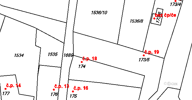 Hasina 18, Rožďalovice na parcele st. 174 v KÚ Hasina, Katastrální mapa