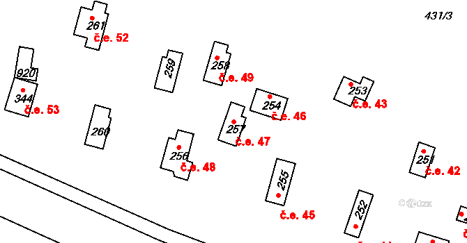 Sedlčánky 47, Čelákovice na parcele st. 257 v KÚ Sedlčánky, Katastrální mapa