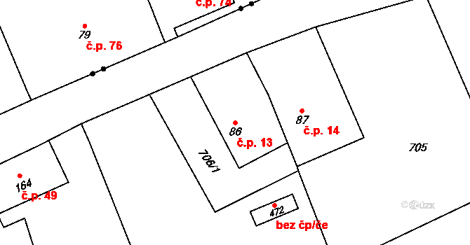 Havírna 13, Bohutín na parcele st. 86 v KÚ Bohutín, Katastrální mapa