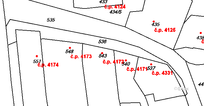 Bohuslavice 4172, Kyjov na parcele st. 543 v KÚ Bohuslavice u Kyjova, Katastrální mapa