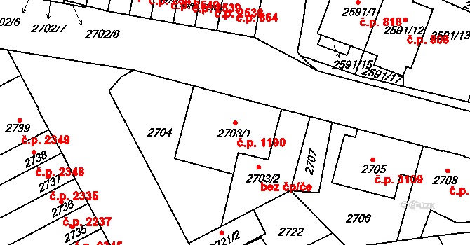Kladno 1190 na parcele st. 2703/1 v KÚ Kladno, Katastrální mapa