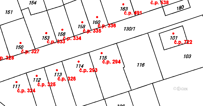 Libušín 294 na parcele st. 115 v KÚ Libušín, Katastrální mapa