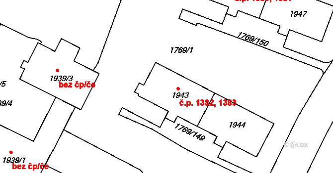 Tachov 1382,1383 na parcele st. 1943 v KÚ Tachov, Katastrální mapa